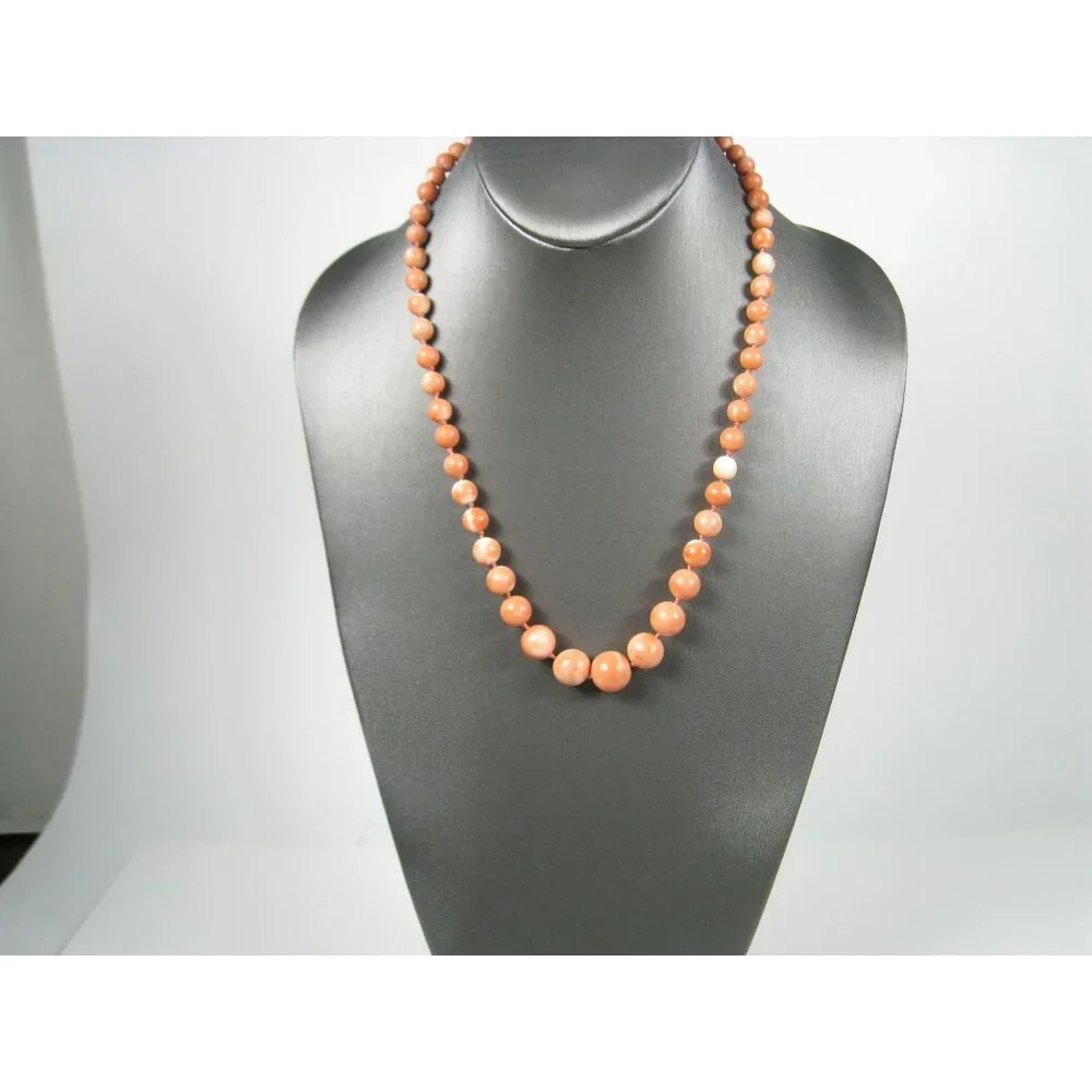 Vintage Angel Skin Coral Bead 13 mm Necklace Bead 14 K Platted Clasp 22 In - Picture 4 of 10